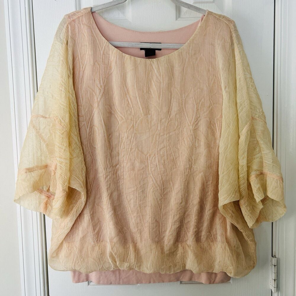 Investments Cream & Pink Flowy Billowy Romantic Boho Festival Blouse XL